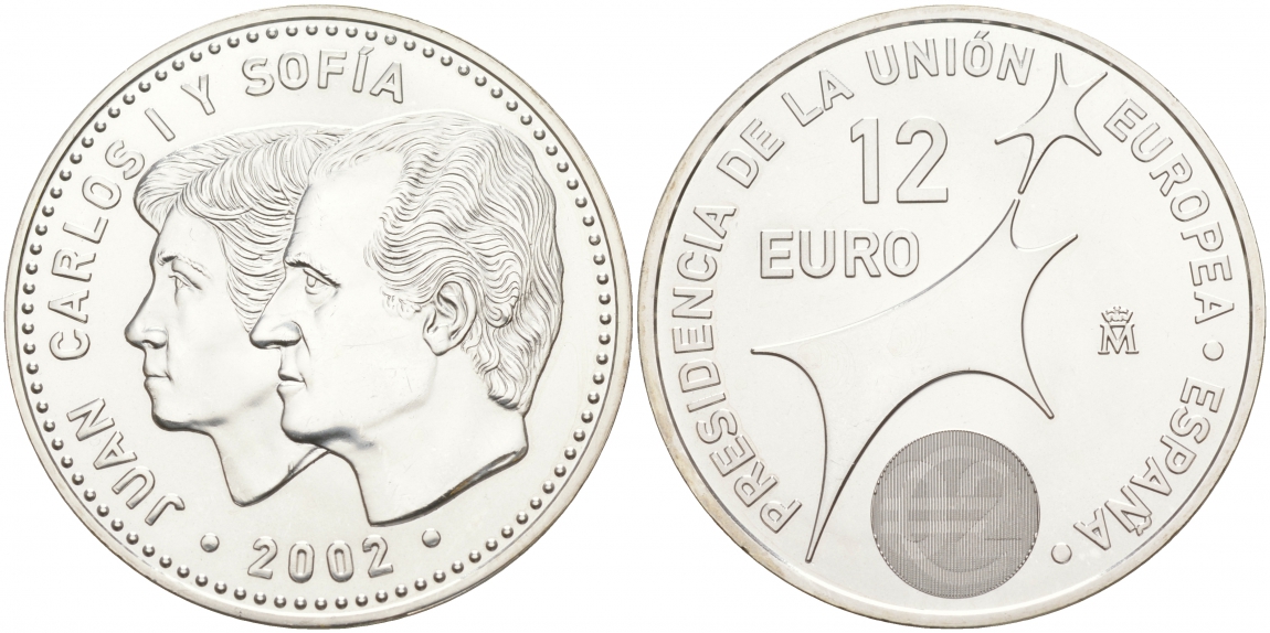 Испания 12 евро 2002 Карлос и София, Председательство Испании в Евросоюзе KM 1049 серебро UNC 1521-1321