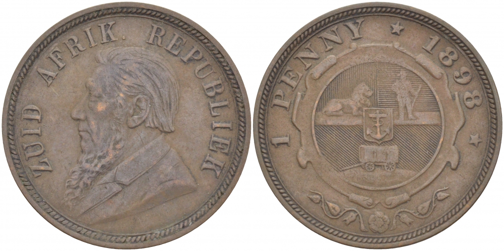 Южно-Африканская Республика, Трансвааль 1 пенни 1898 Пауль Крюгер KM 2 медь 180-834
