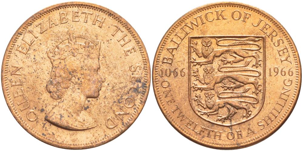 Джерси 1/12 шиллинга 1966 900 лет Нормандскому завоеванию KM 26 бронза UNC 4542-711