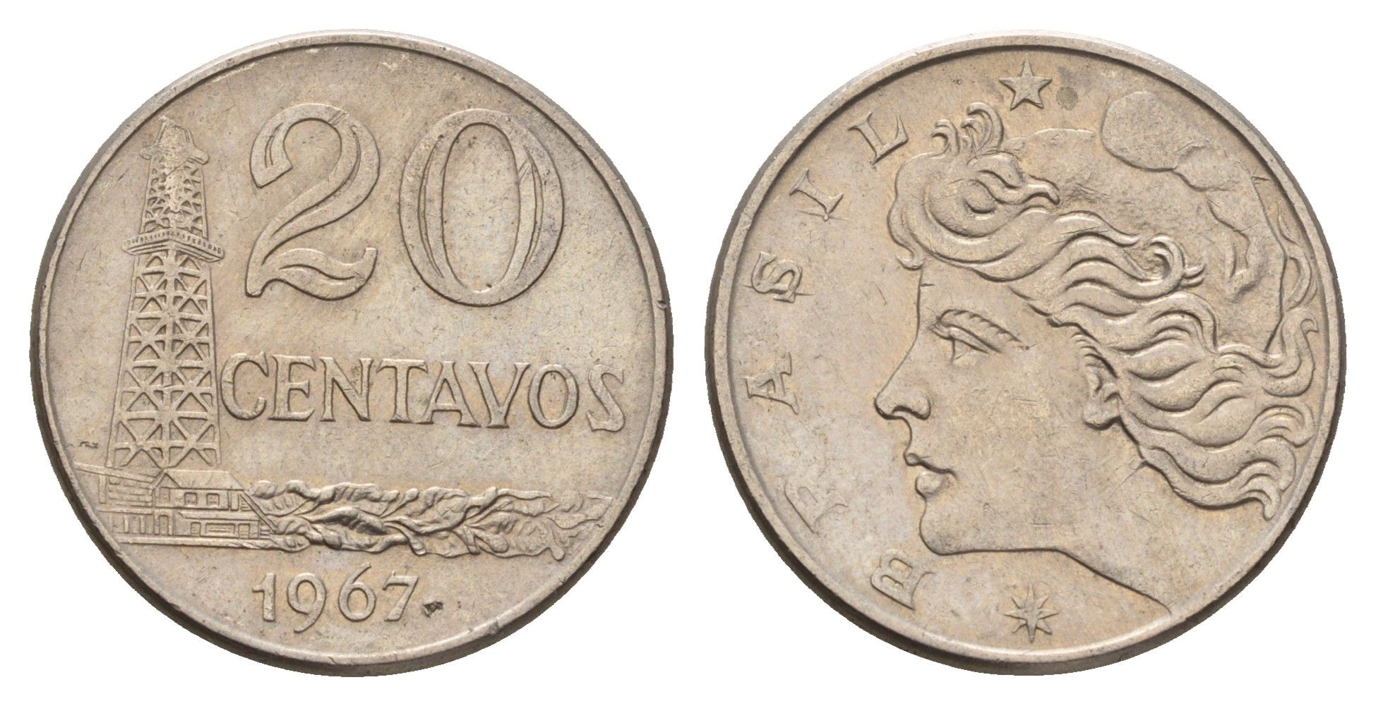 Бразилия 20 сентаво 1967 год-тип KM 579.1 медно-никель 4563-1141