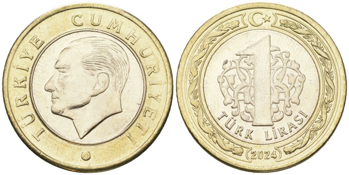 Турция 1 лира 2024 KM?1575 биметалл UNC 68-1152