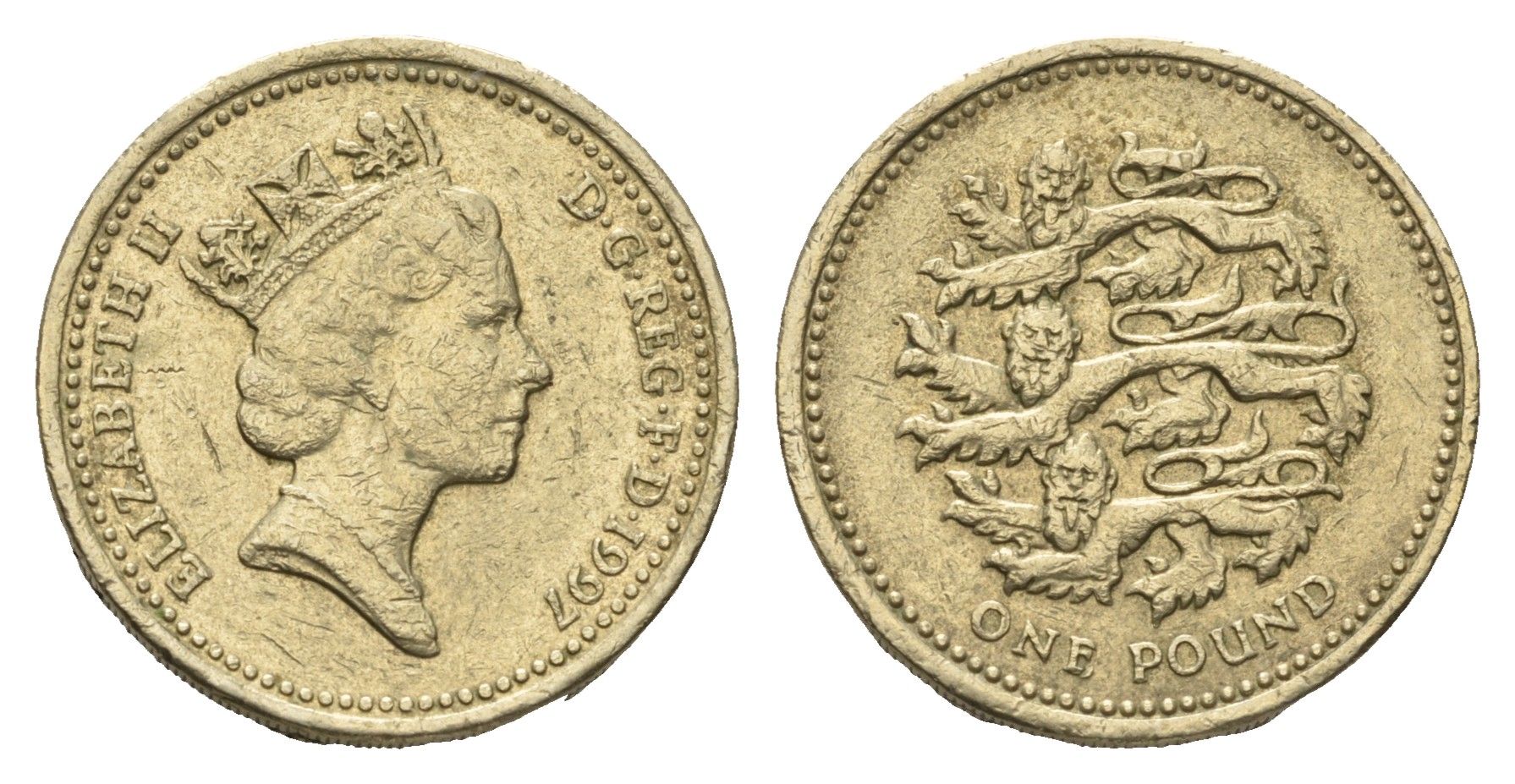 Великобритания 1 фунт 1997 Елизавета II (1952-2022), год-тип KM 975 никель латунь 4695-836