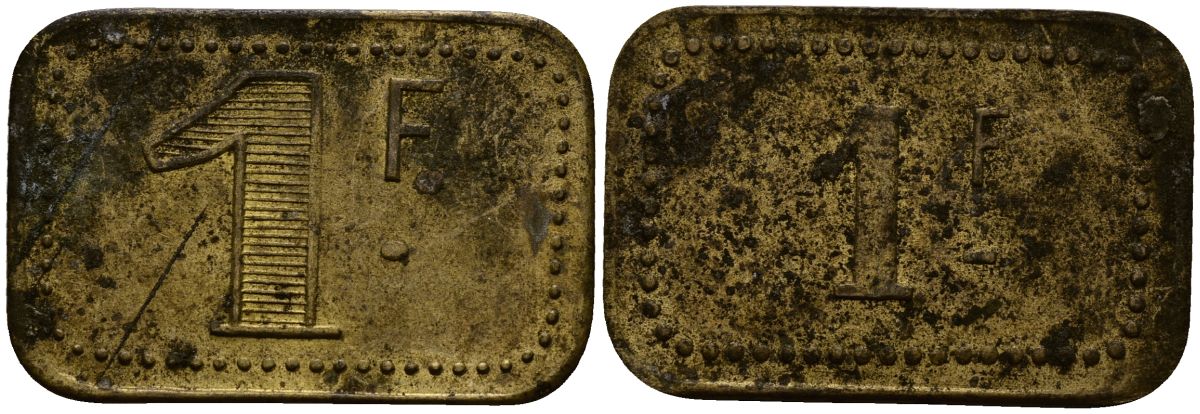 Франция 1 франк ND ресторанный жетон латунь 4166-321