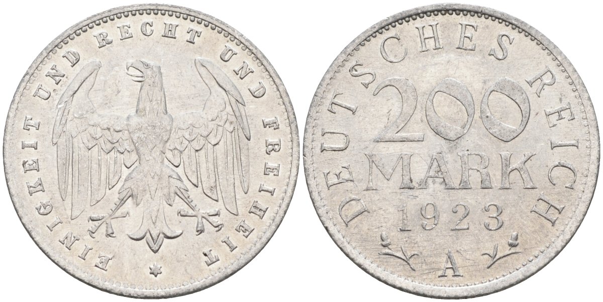 Германия 200 марок 1923 A KM 35, J. 304, Weege 22 алюминий UNC 4586-235