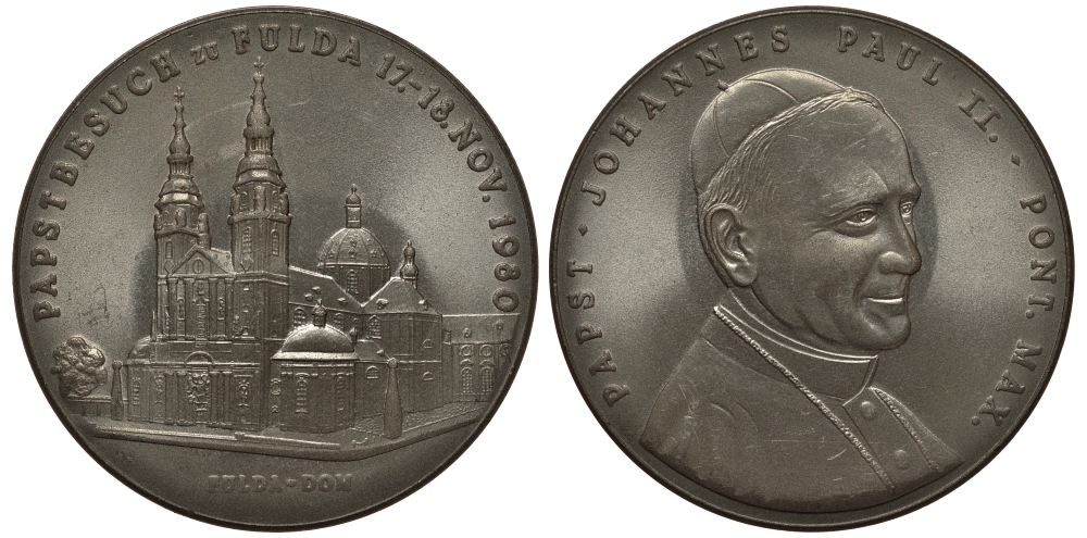 Германия медаль 1980 на визит Папы Иоанна Павла II в Фульду, 60 мм, 104,0 гр железо 1082-5-43