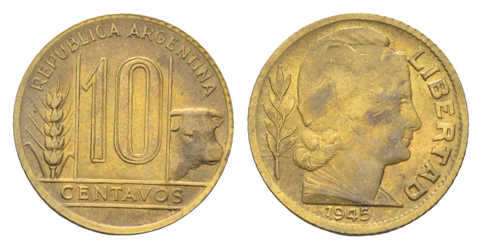 Аргентина 10 сентаво 1945 KM 41 алюминиевая бронза 4664-148