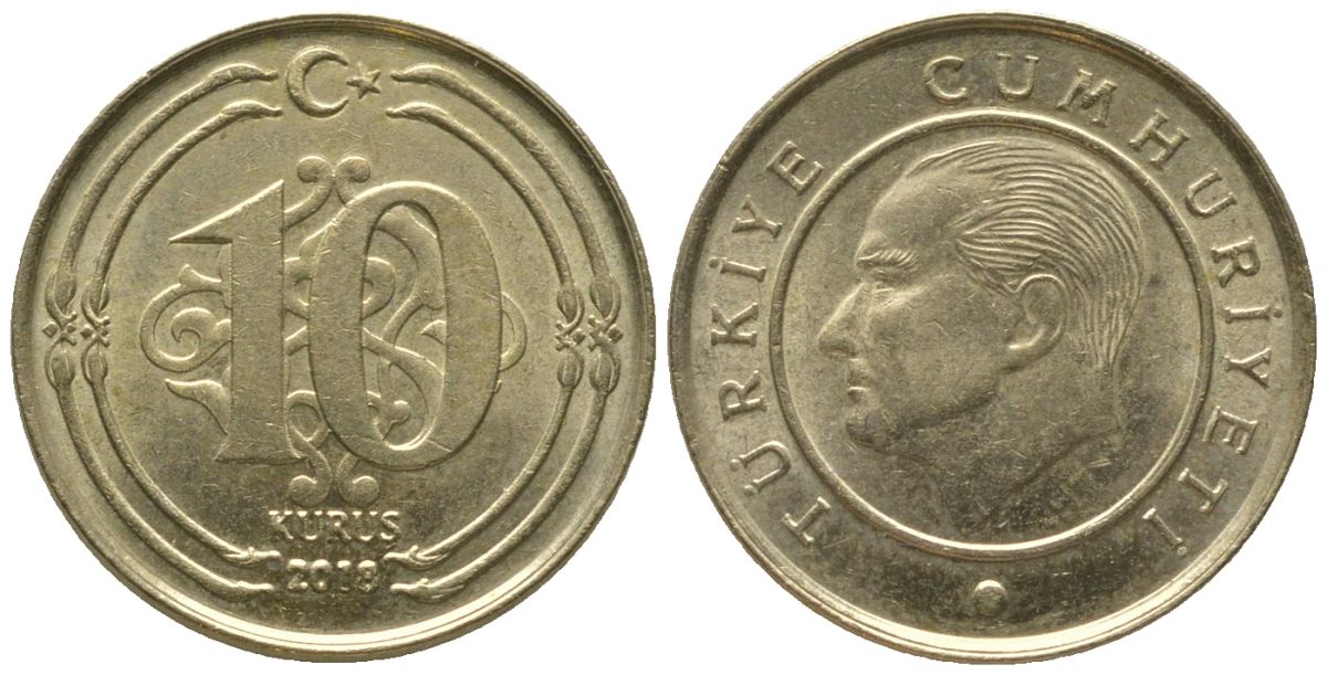 Турция 10 курушей 2018 KM 1241 медь цинк никель 4564-411