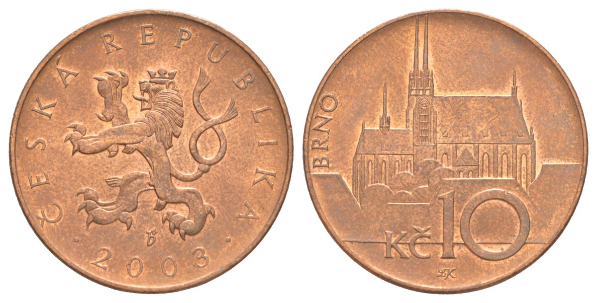 Чехия 10 крон 2003 KM 4 сталь плакированная медью aUNC 4629-634
