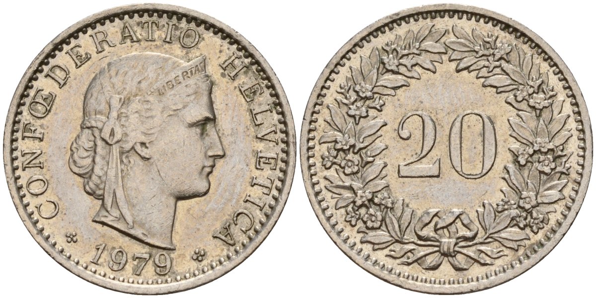 Швейцария 20 раппенов 1979 KM 29a медно-никель 4187-614
