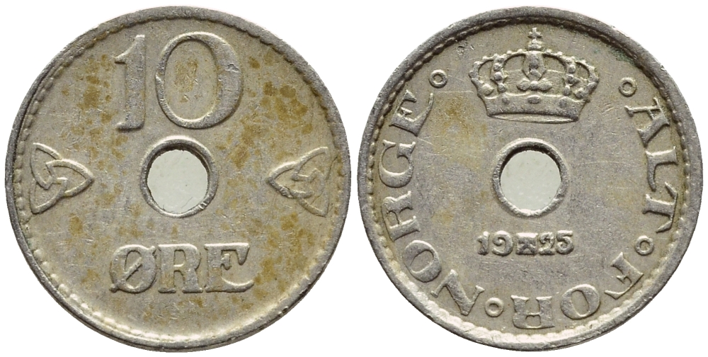 НОРВЕГИЯ 10 ЭРЕ 1925 KM 383 медно-никель 4396-358