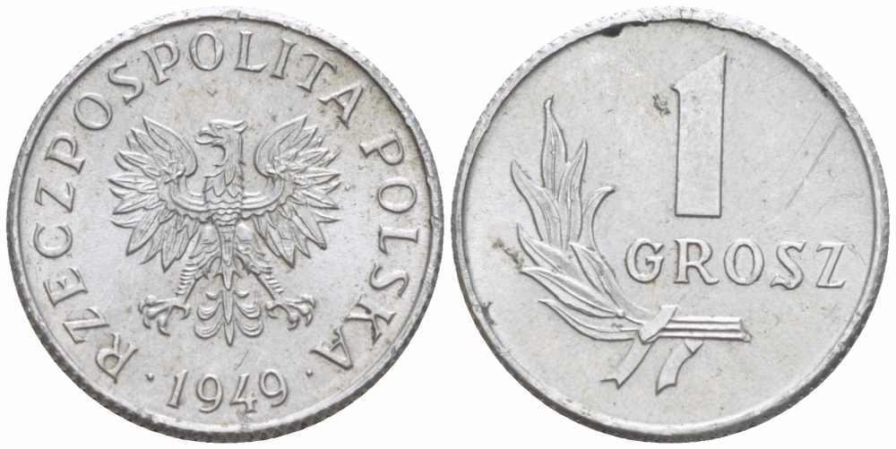 ПОЛЬША 1 ГРОШ 1949 KM 39 алюминий 105-731