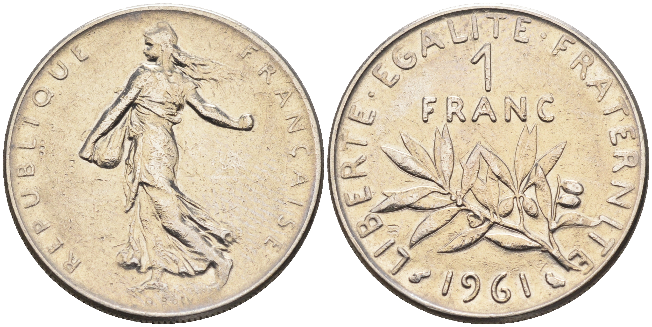 Франция 1 франк 1961 сеятель KM 925.1 никель    4177-231