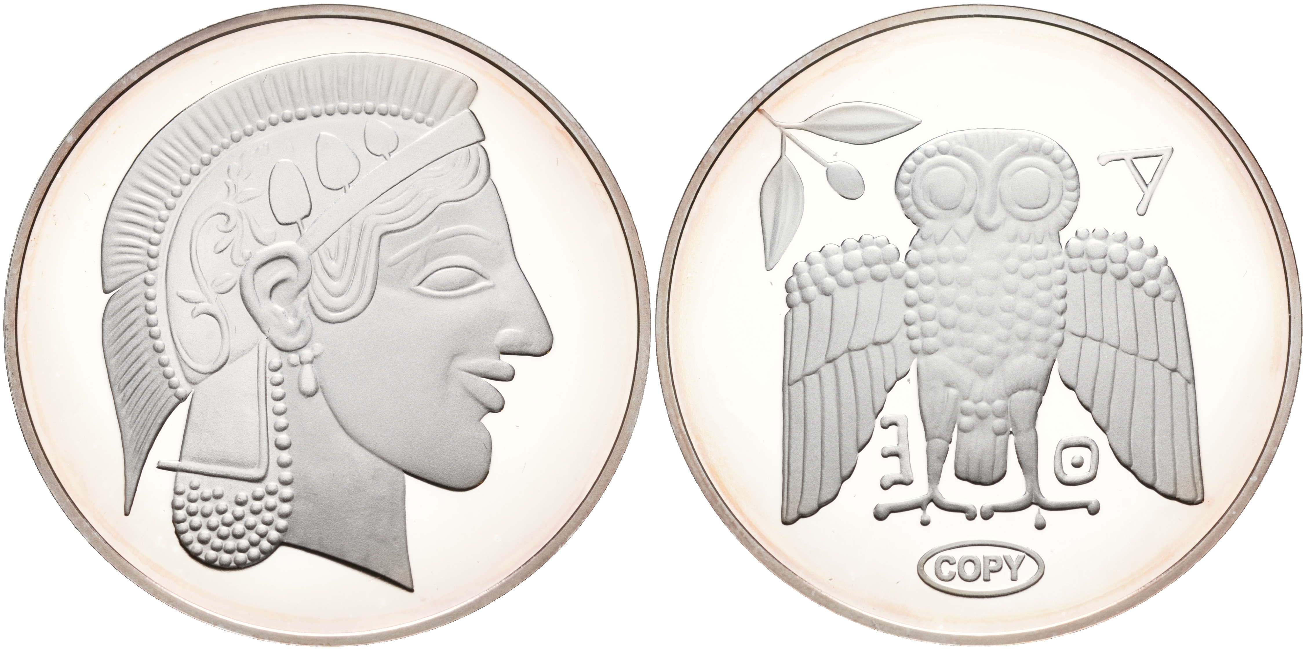 Греция  (Сиракузы) декадрахма 465 год  до н.э. копия известной редкой античной монеты в серебре 999  серебро  PROOF  11-266-41