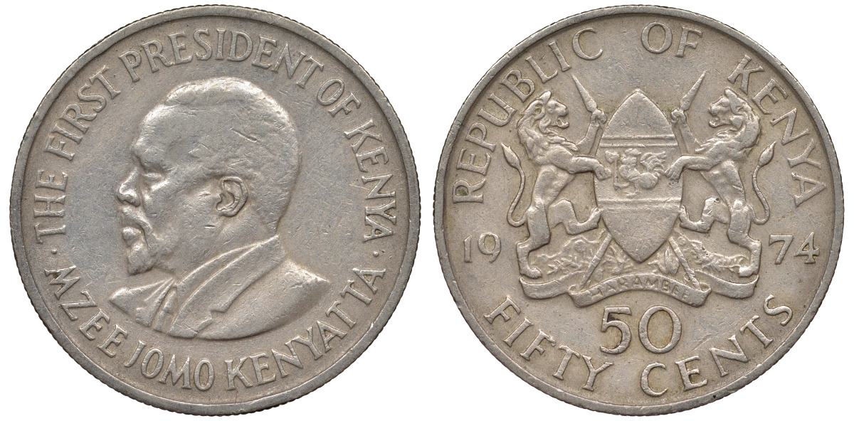 Кения 50 центов 1974 Джомо Кениата KM 13 медно-никель 62-917