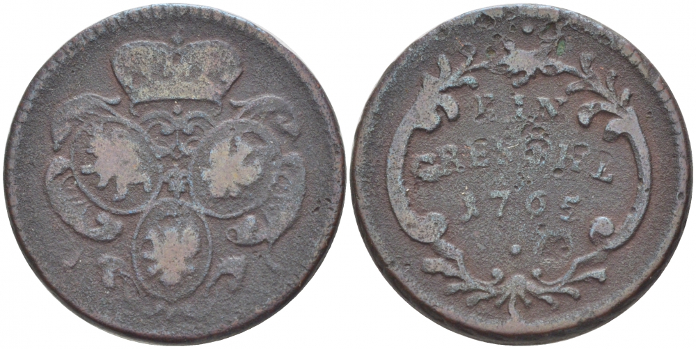 БОГЕМИЯ 1 ГРОШ 1765 АВСТРИЙСКИЕ ШТАТЫ KM 291 медь 4402-513