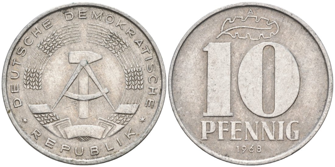 ГДР 10 пфеннигов 1968 А KM 10 алюминий 4571-711