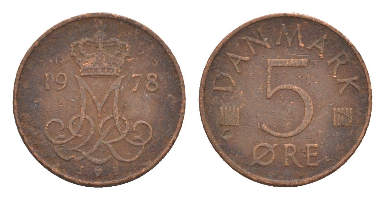 Дания 5 эре 1978 Маргрете II (1972-2024) KM 859 железо плакированное медью 4658-264