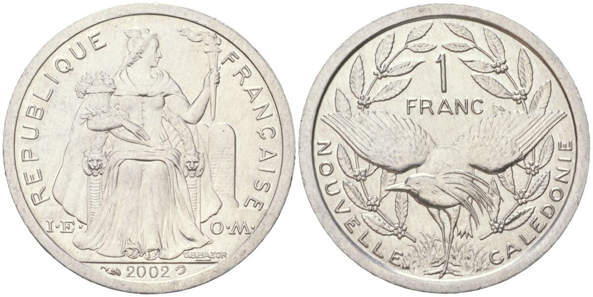Новая Каледония 1 франк 2002 KM 10 алюминий UNC 4132-151