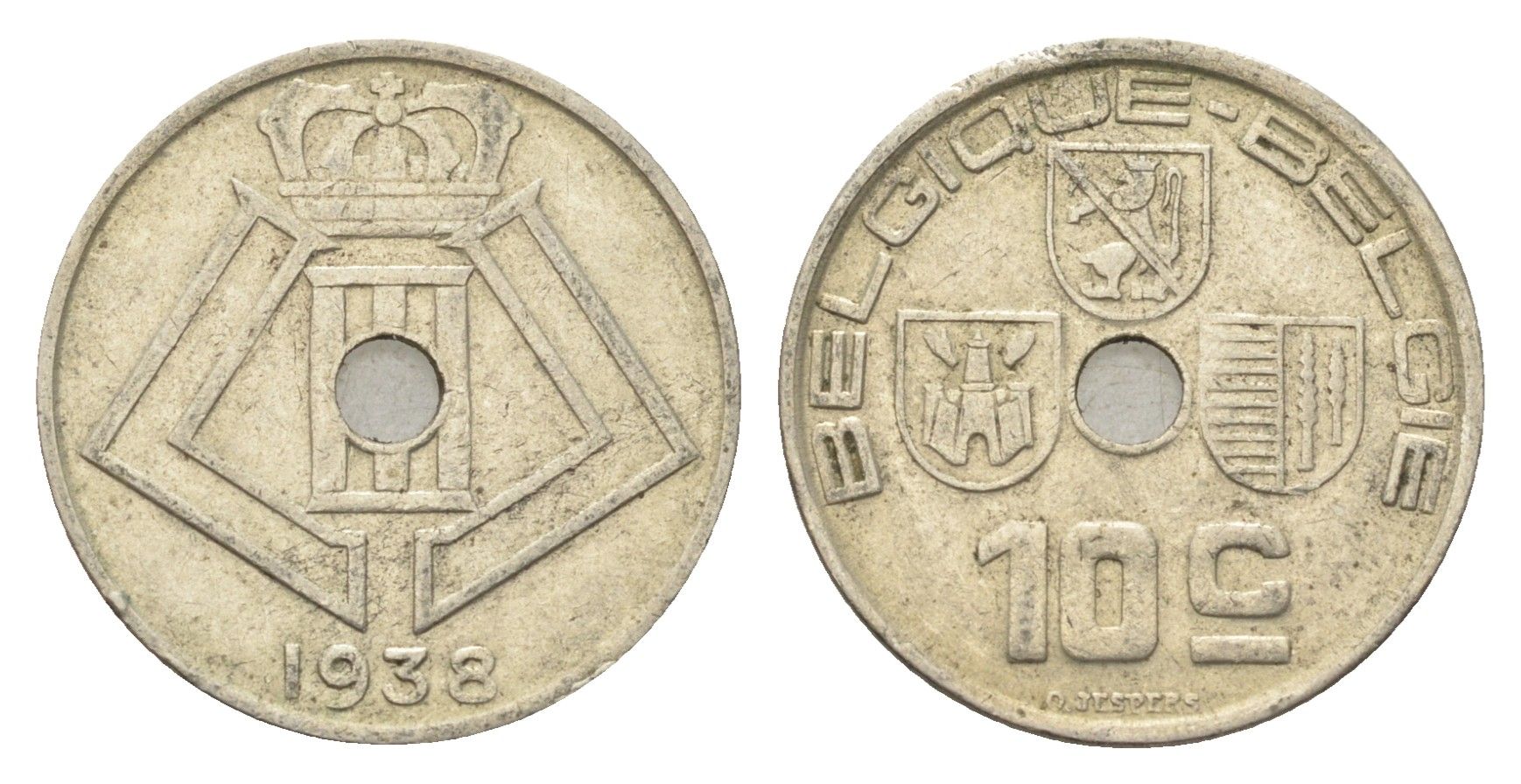 Бельгия 10 сантимов 1938 Belgique - Belgie, Леопольд III (1934-1947) KM 112 никель латунь 4705-217