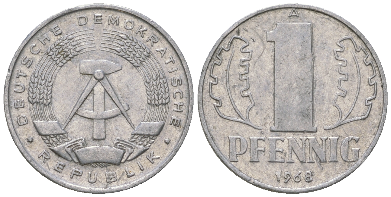 ГДР 1 пфенниг 1968 А КМ 8.1 алюминий 3458-329