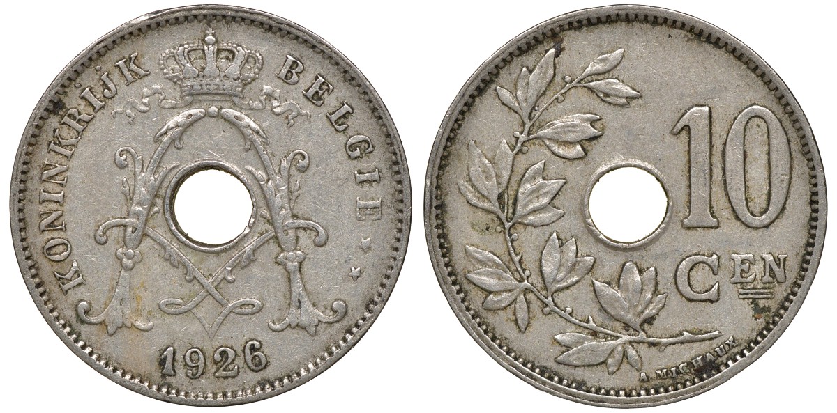 Бельгия 10 сантимов 1926 Belgie KM 86 медно-никель 4163-324