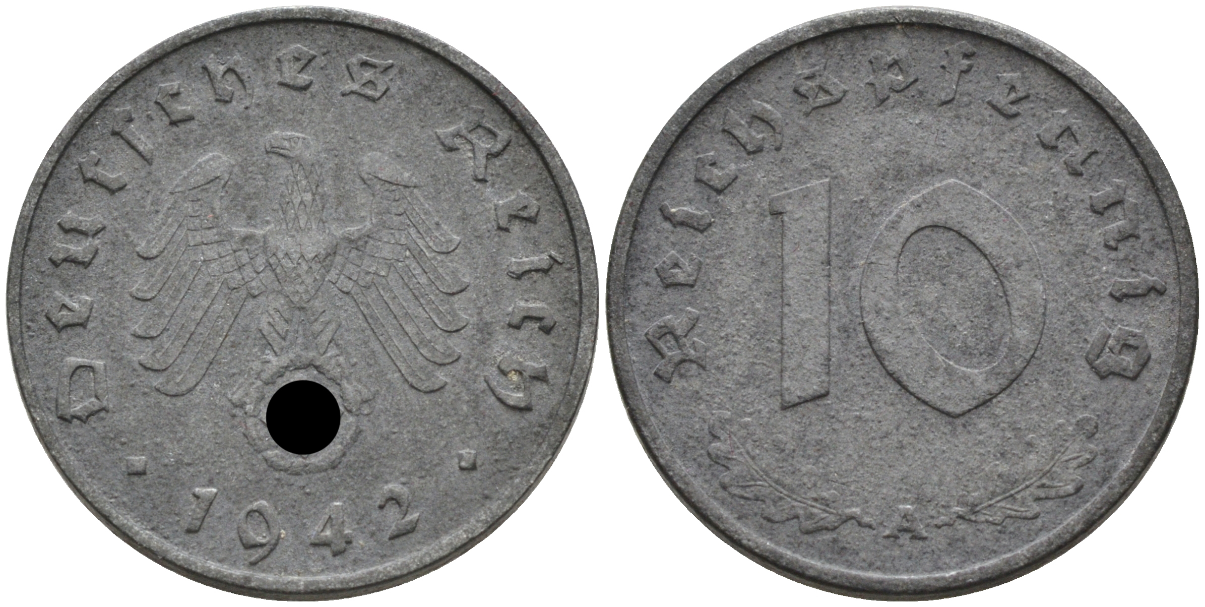 ГЕРМАНИЯ 10 РЕЙХСПФЕННИГОВ 1942 A J. 371, KM 101 цинк 75-244