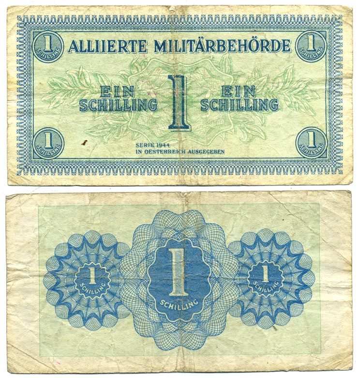 АВСТРИЯ 1 ШИЛЛИНГ 1944 ОККУПАЦИЯ СОЮЗНИКОВ, ВТОРАЯ МИРОВАЯ ВОЙНА Pick 103b бумага 3295-5-2-1