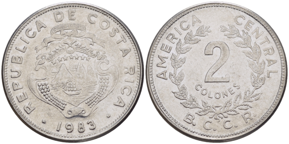 КОСТА-РИКА 2 КОЛОНА 1983 сс, БОЛЬШОЙ ПАРУСНИК KM 211.1 нержавеющая сталь 67-1022