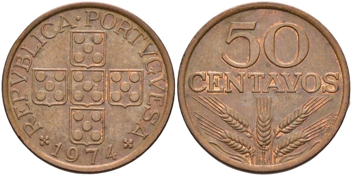 Португалия 50 сентаво 1974 KM 596 бронза 4126-556
