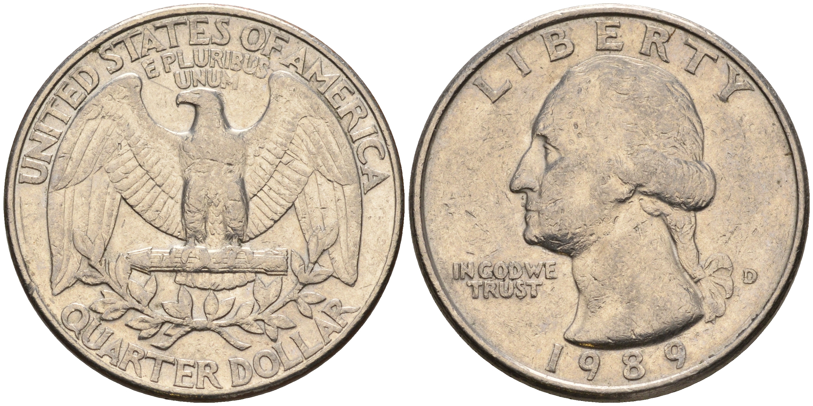 США 25 центов = квотер 1989 Вашингтон, D KM А164а медь плакированная медно-никелем    08-522