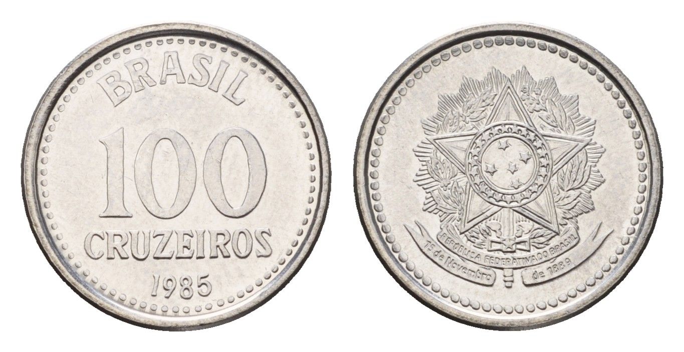 Бразилия 100 крузейро 1985 KM 595 нержавеющая сталь UNC 4627-122