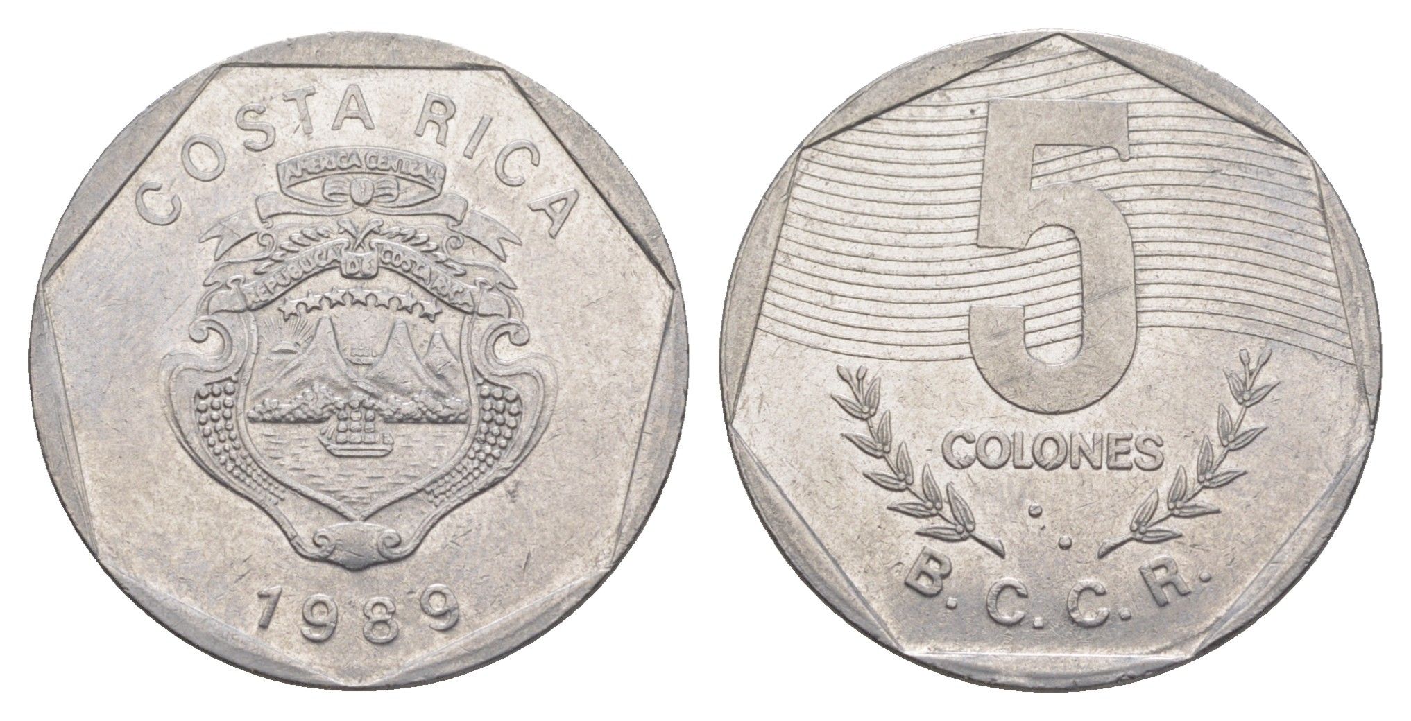 Коста-Рика 5 колонов 1989 KM 214.1 нержавеющая сталь 4635-1247