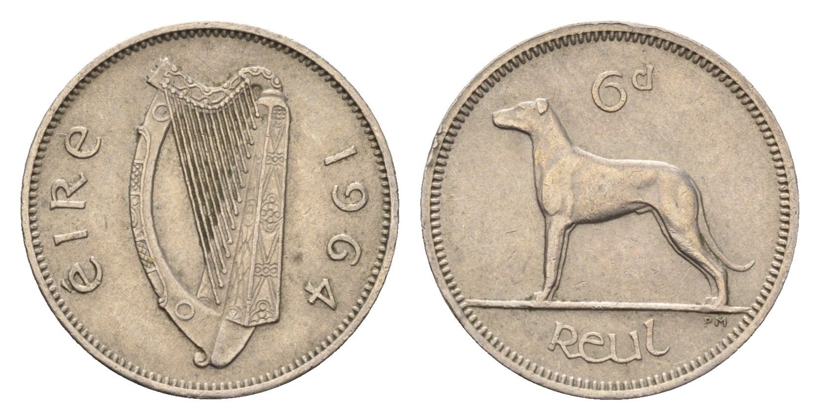Ирландия 6 пенсов 1964 собака, ирландский волкодав KM 13a медно-никель 4687-941