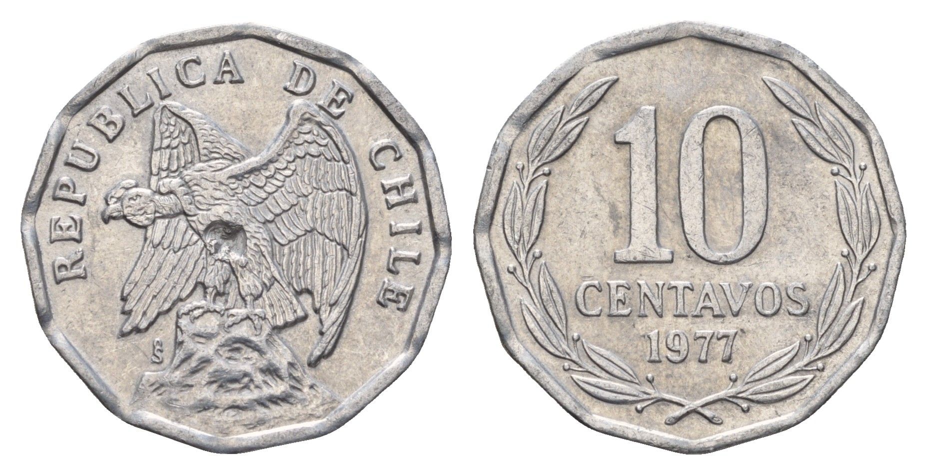 Чили 10 сентаво 1977 KM 205a алюминий 4116-314
