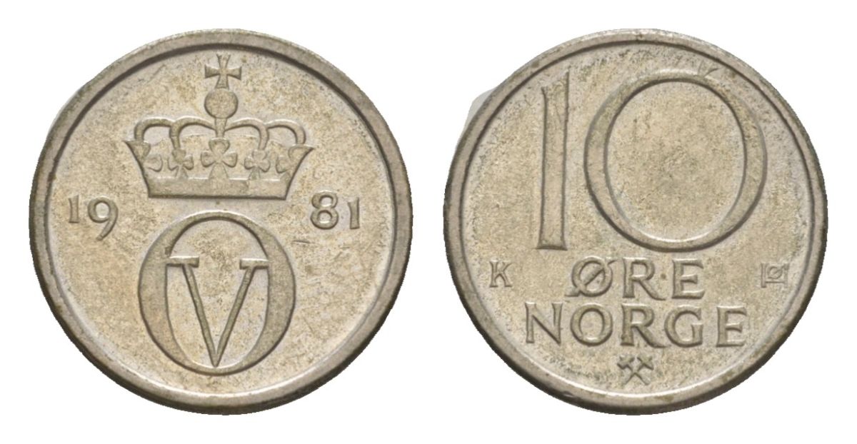 Норвегия 10 эре 1981 KM 416 медно-никель 4632-535