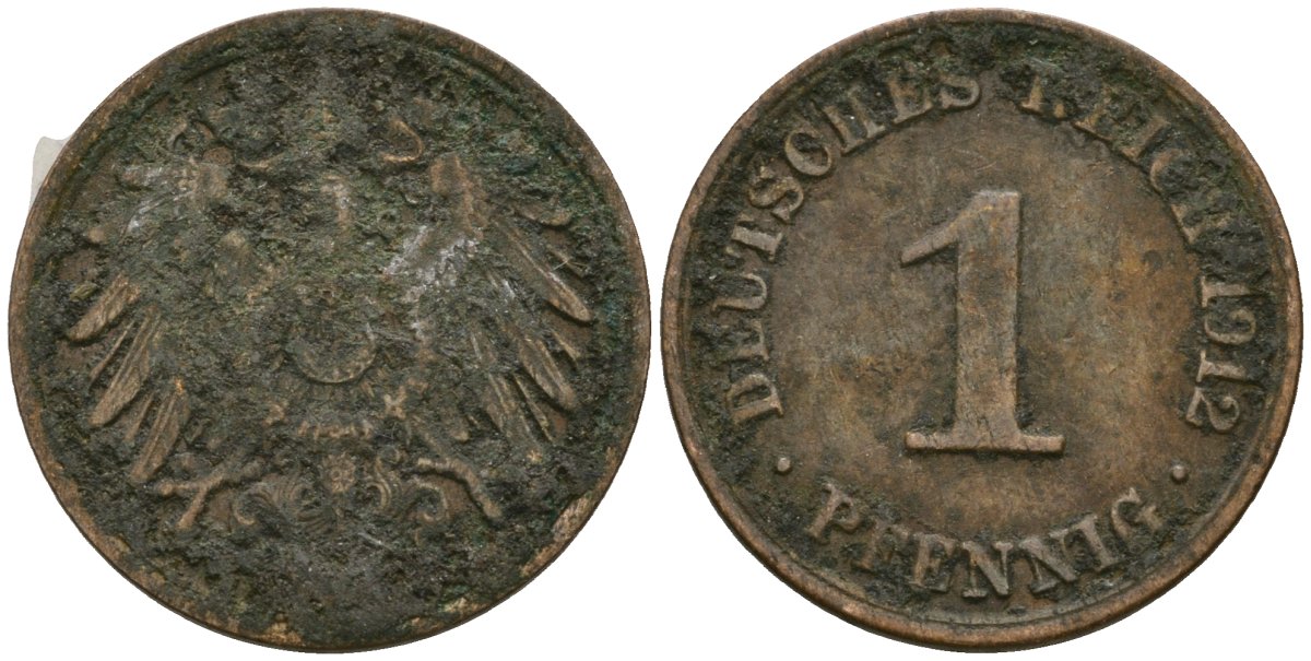 Германия 1 пфенниг 1912 Вильгельм II (1888-1918) KM 10, J. 10 медь 4608-254