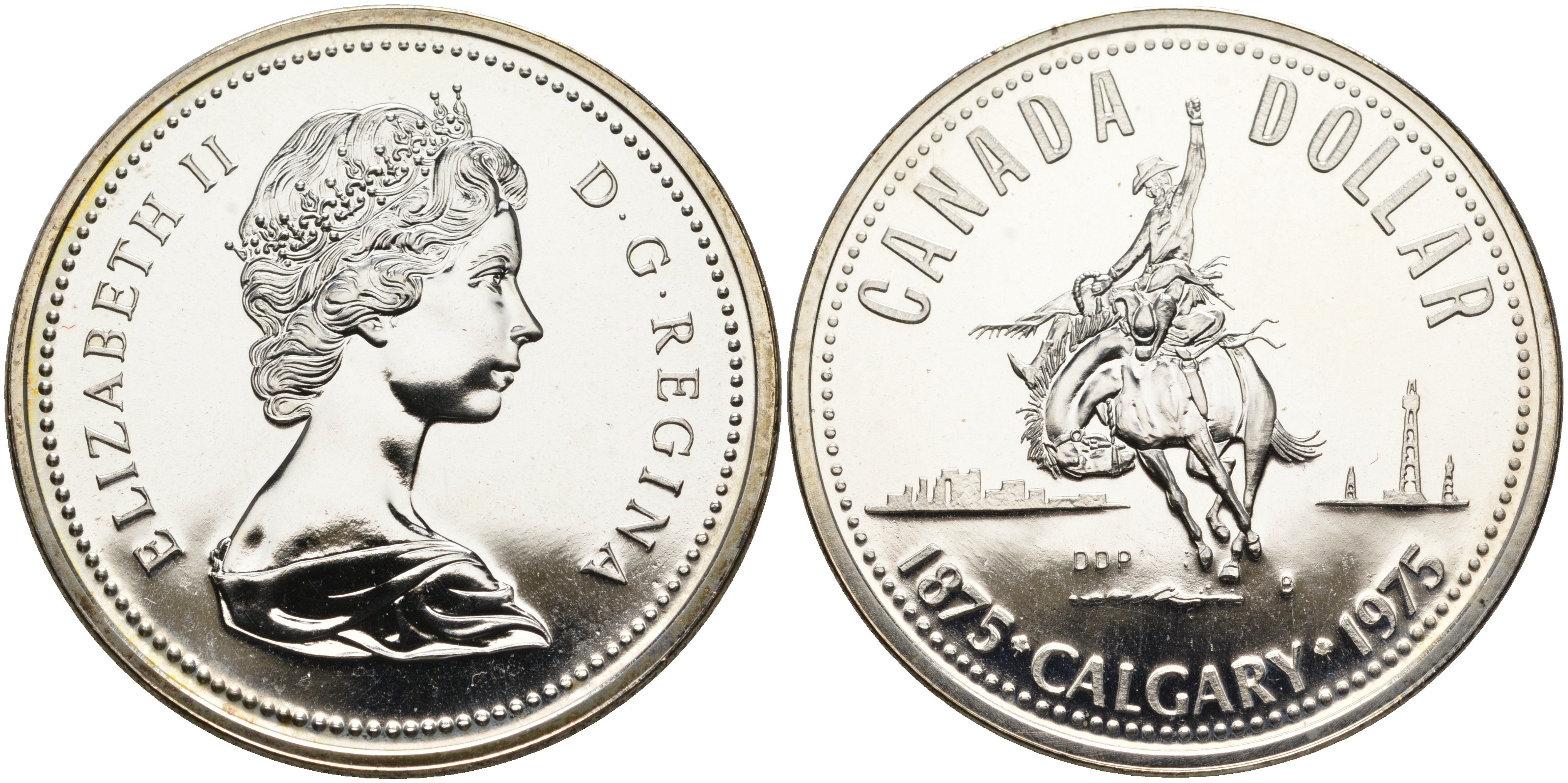 Канада 1 доллар 1975 100 лет Калгари (1875-1975), родео на лошадях, ковбой KM 97 серебро PROOF 5-6-1-28