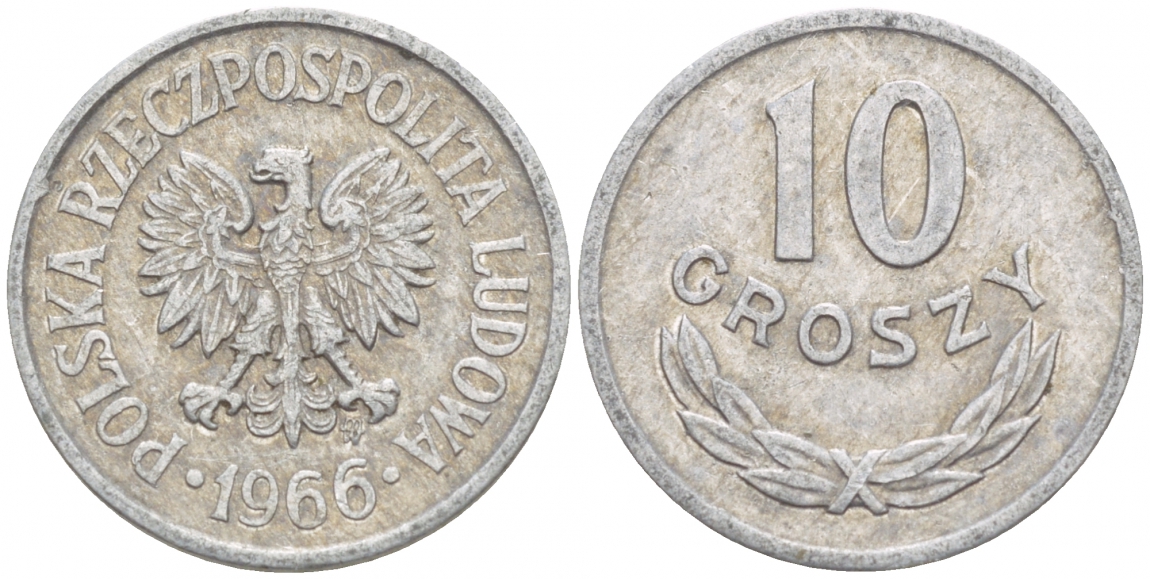 Польша 10 грошей 1966 MW KM AA47, Parchimowicz 206e алюминий 4549-259