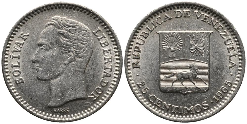 Венесуэла 25 сентимо 1965 Симон Боливар KM 40 UNC никель 4549-351