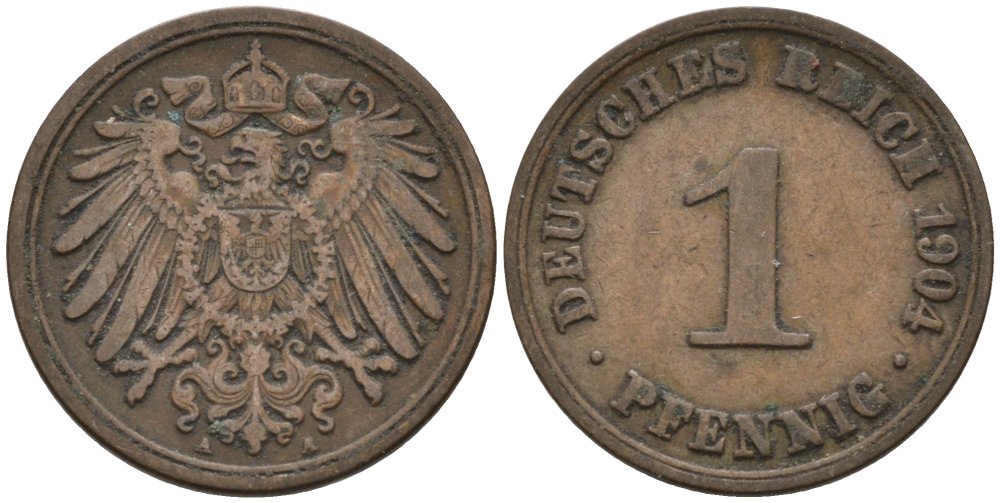 Германия 1 пфенниг 1904 A KM 10, J. 10 медь 4567-1165