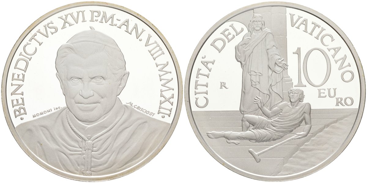 Ватикан 10 евро 2012 всемирный день исцеления больных, в оригинальной коробке, сертификат серебро PROOF 5-6-4-15