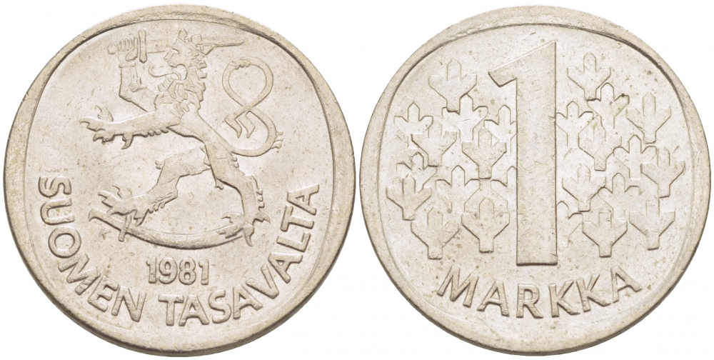 ФИНЛЯНДИЯ 1 МАРКА 1981 K KM 49а медно-никель UNC 3718-926