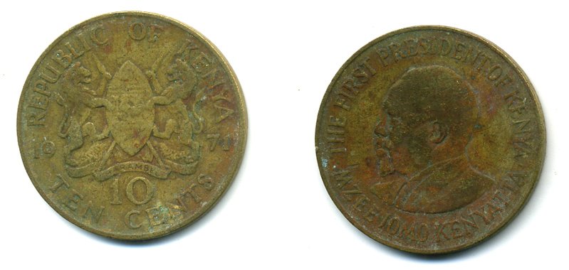 Кения 10 центов 1971 Джомо Кениата KM 11 никель латунь 57-254