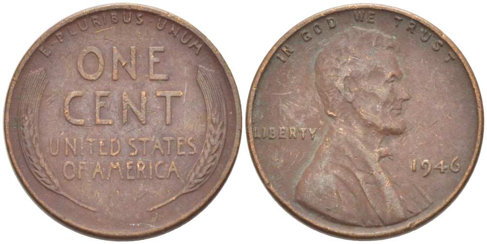 США 1 ЦЕНТ 1946 ЛИНКОЛЬН KM А132 медь цинк 3309-543