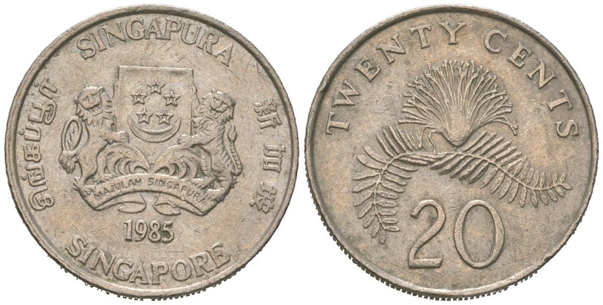 Сингапур 20 центов 1985 KM 52 медно-никель 4618-825