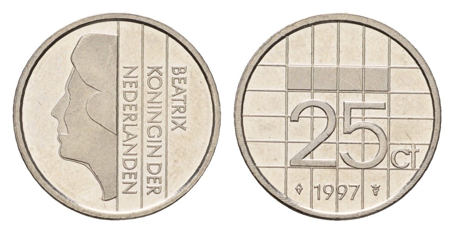 Нидерланды 25 центов 1997 Беатрикс (1980-2013) KM 204 никель UNC 192-1256
