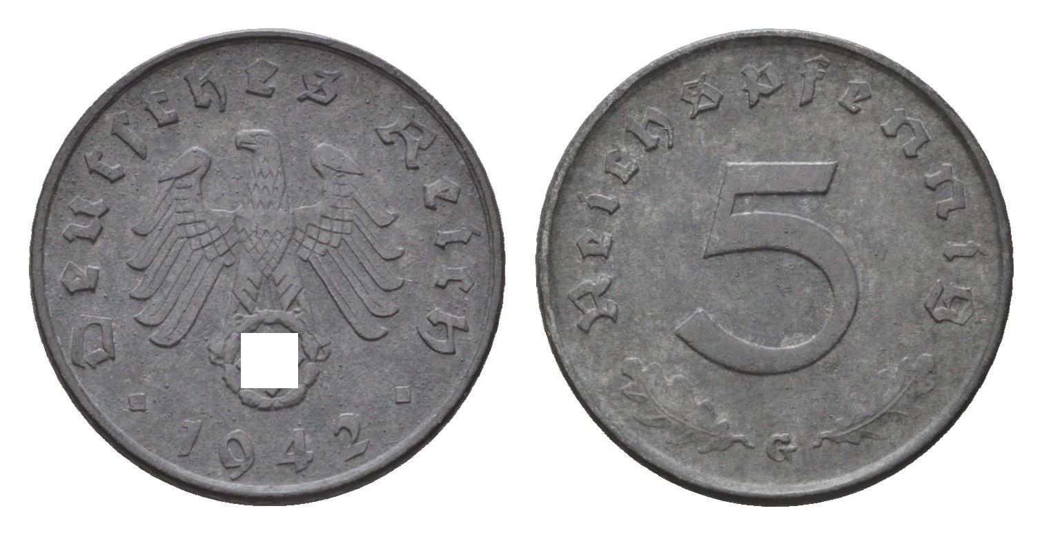 Германия 5 рейхспфеннигов 1942 G KM 100 J. 370 цинк 4567-524