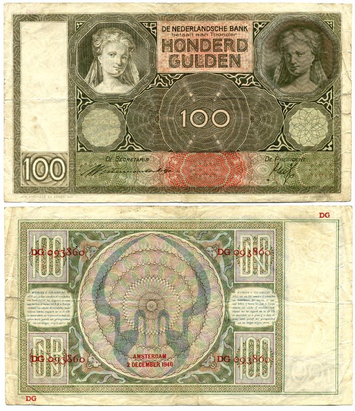 Нидерланды 100 гульденов 1940 02 декабря 1940 Pick 51b  бумага   7147-25-1-1