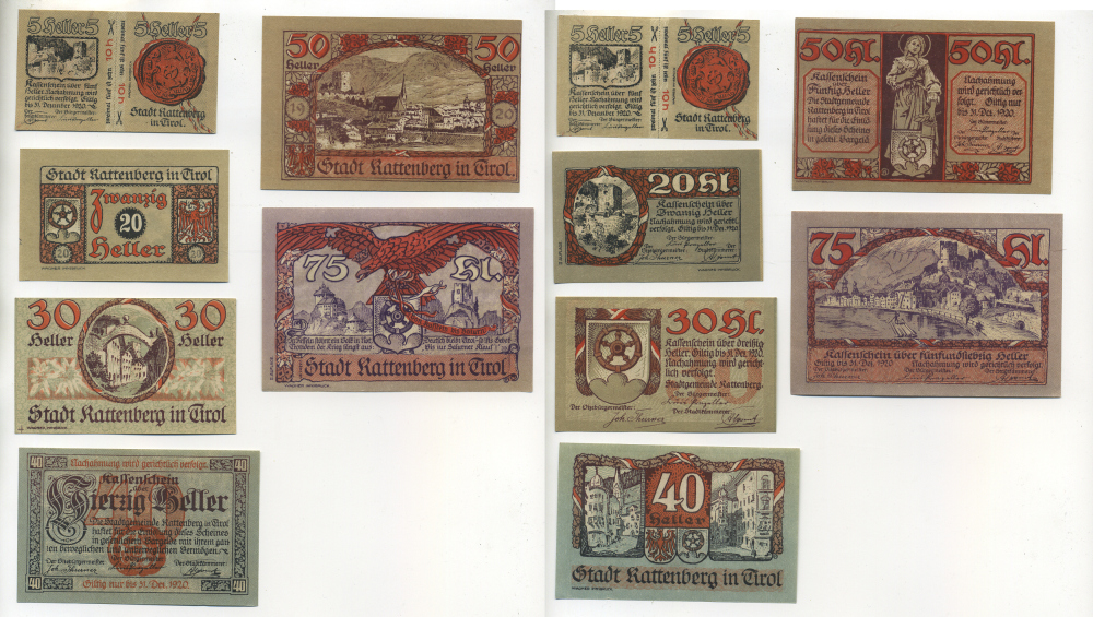 Австрия, Раттенберг в Тироле набор из 6 банкнот 1920 до 31 декабря 1920, нотгельд, 2Х5, 20, 30, 40, 50, 75 геллеров   бумага  aUNC  7555-14-2-1