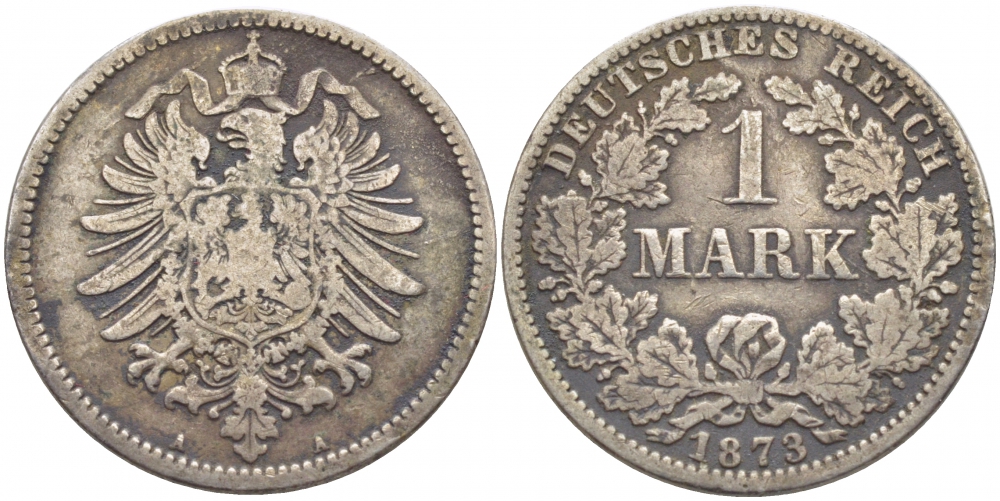 Германия 1 марка 1873 A Weege 17, J. 9, KM 7 серебро 3856-323